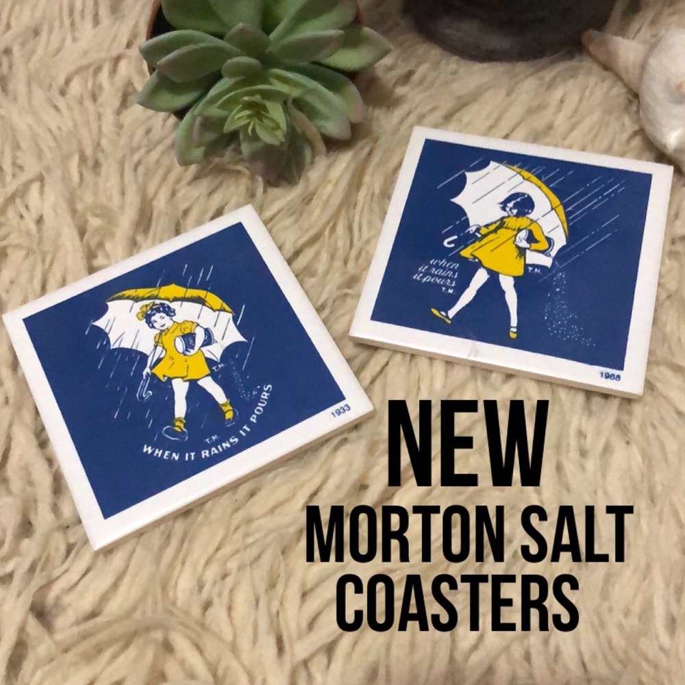 NEW-Morton Salt Coasters-2 pieces-Ceramic-4x4in